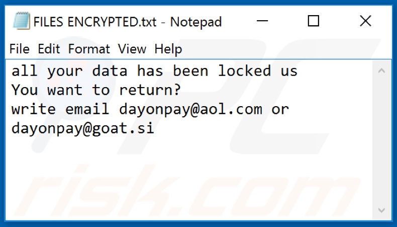 Archivo de texto DOP ransomware (FILES ENCRYPTED.txt)
