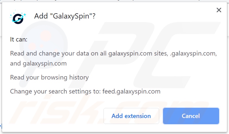 Secuestrador de navegador GalaxySpin pidiendo permisos