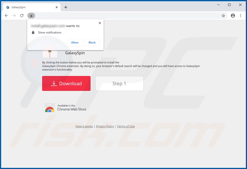 Sitio web utilizado para promover el secuestrador de navegadores GalaxySpin