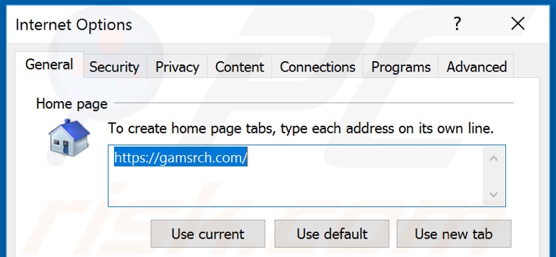 Eliminando gamsrch.com de la página de inicio de Internet Explorer