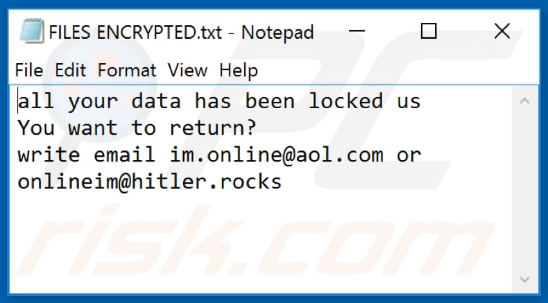 Archivo de texto del ransomware Love$ (FILES ENCRYPTED.txt)