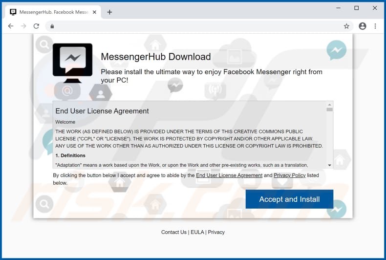 Página de descarga de adware MessengerHub