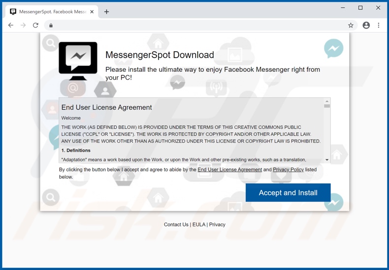 Sitio web utilizado para promocionar el adware MessengerSpot