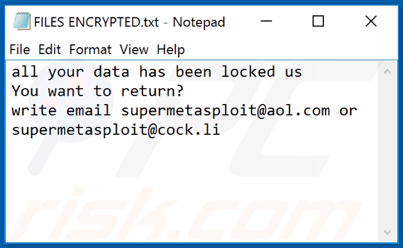 Archivo de texto de ransomware MSPLT (FILES ENCRYPTED.txt)
