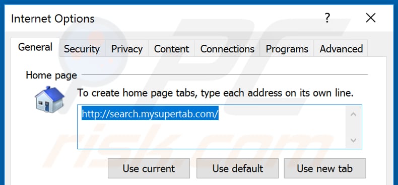 Eliminando mysupertab.com de la página de inicio de Internet Explorer