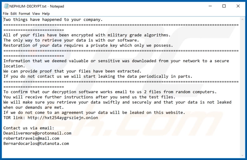 Instrucciones de desencriptamiento de NEPHILIM (NEPHILIM-DECRYPT.txt)