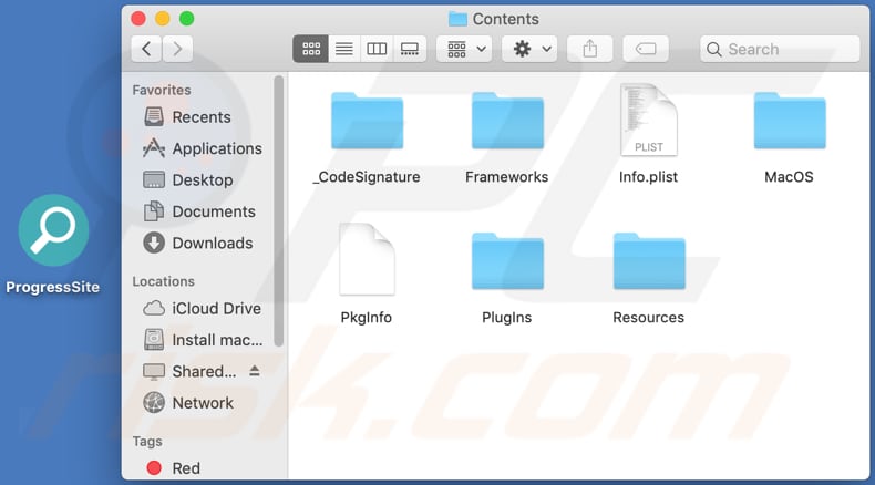 Contenido la carpeta del adware ProgressSite