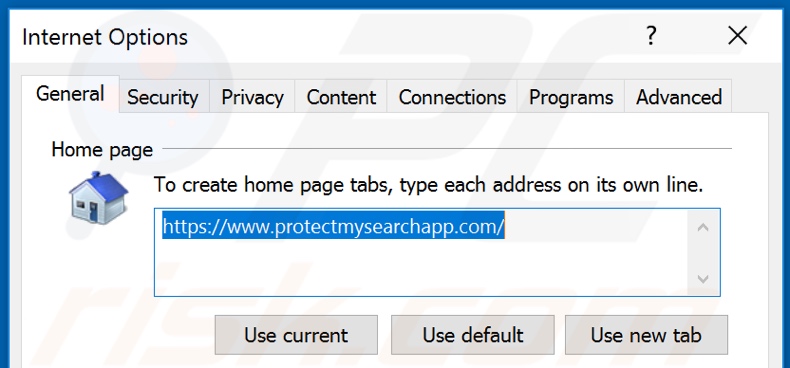 Eliminando protectmysearchapp.com de la página de inicio de Internet Explorer