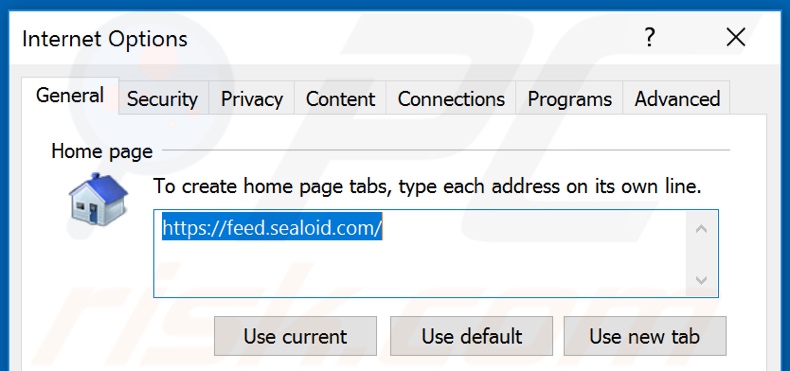Eliminando feed.sealoid.com de la página de inicio de Internet Explorer
