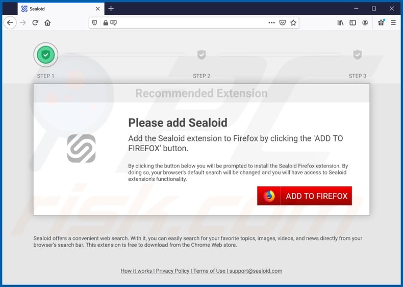 Sitio web utilizado para promover el secuestrador de navegador Sealoid (Firefox)