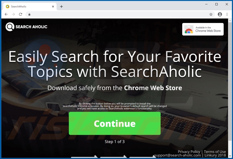 Sitio web utilizado para promover el secuestrador de navegador SearchAholic