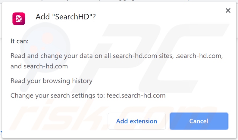 Secuestrador de navegador SearchHD pidiendo permisos