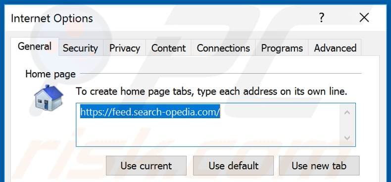 Eliminando feed.search-opedia.com de la página de inicio de Internet Explorer