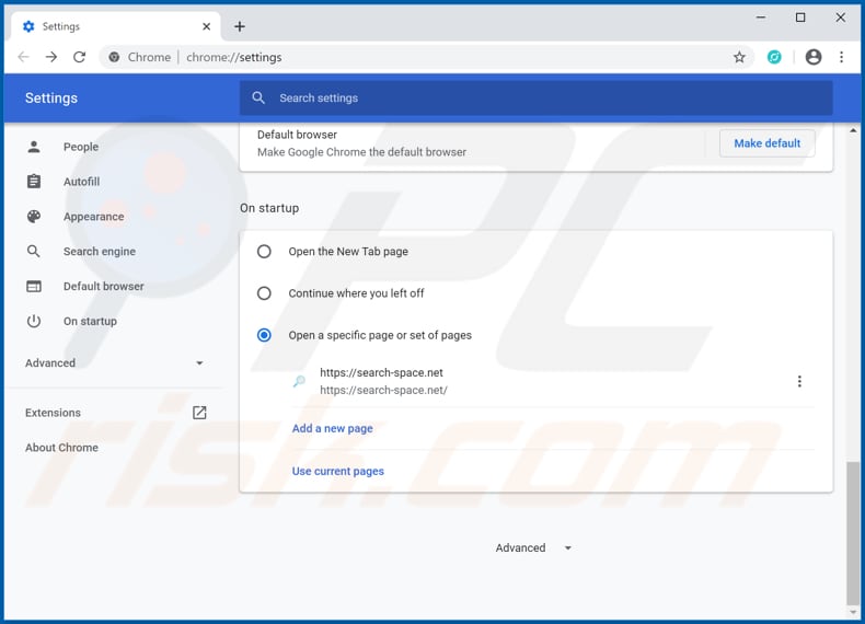 Eliminando search-space.net de la página de inicio de Google Chrome