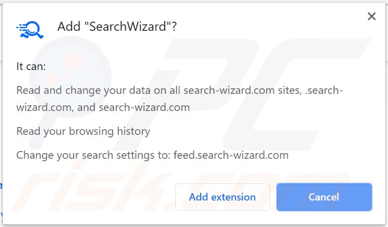 Secuestrador de navegador SearchWizard pidiendo permisos