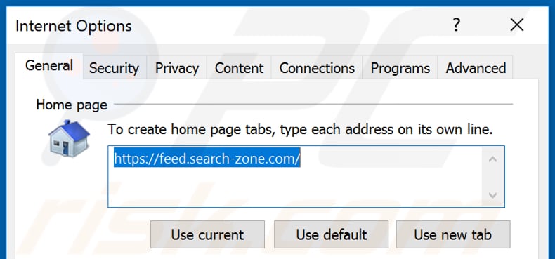 Eliminando feed.search-zone.com de la página de inicio de Internet Explorer