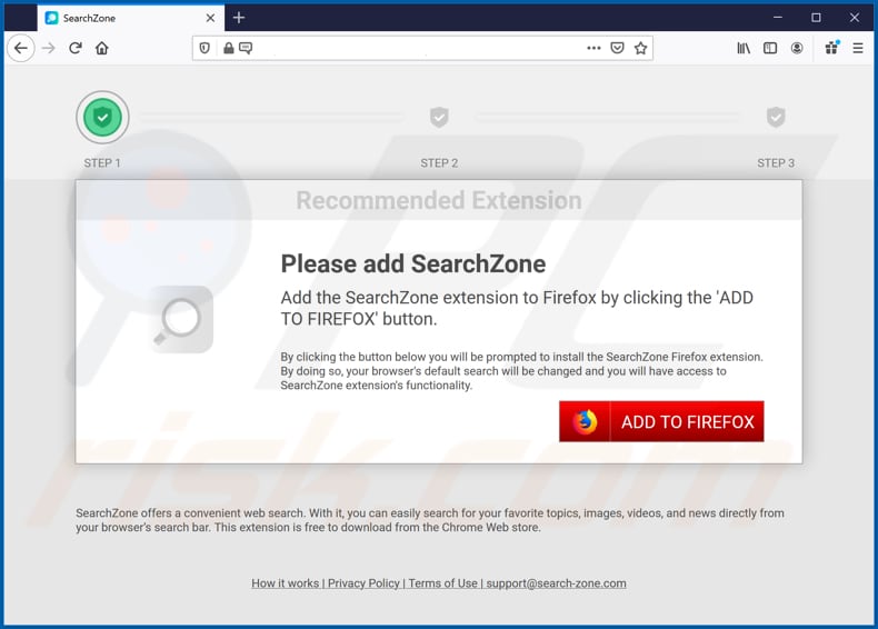 Promotor del secuestrador de navegador SearchZone en Firefox