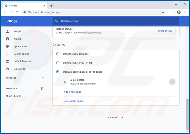 Eliminando select-search.com de la página de inicio de Google Chrome