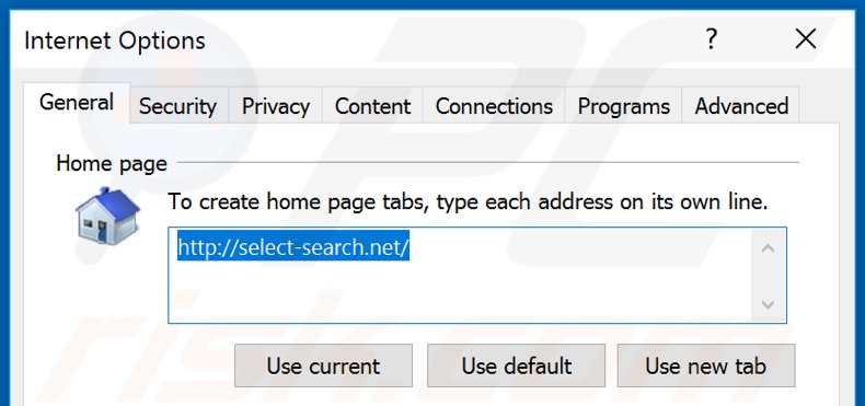 Eliminando select-search.com de la página de inicio de Internet Explorer
