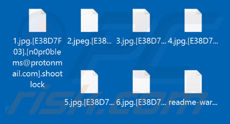 Archivos encriptados por el ransomware Shootlock (extensión .shootlock)