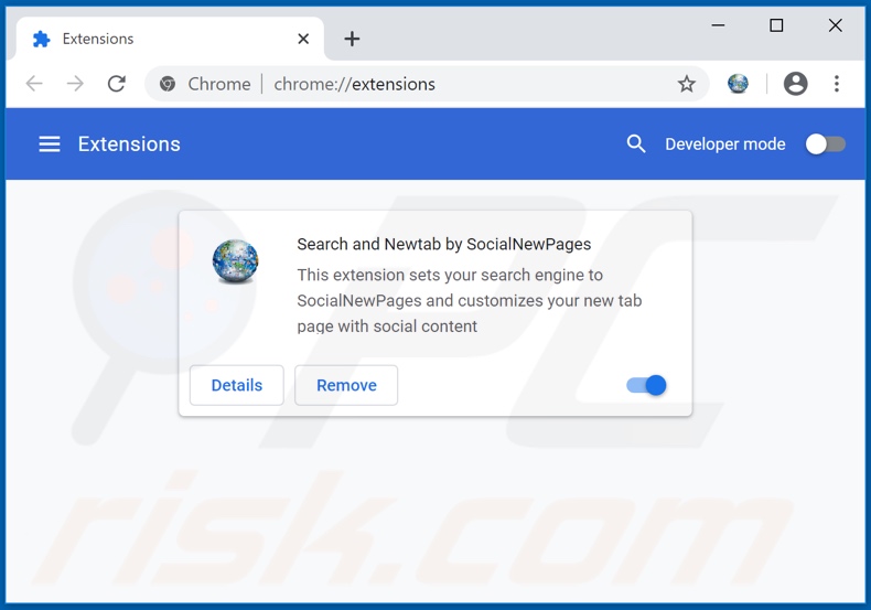 Eliminando las extensiones de Google Chrome relacionadas con search.socialnewpagessearch.com