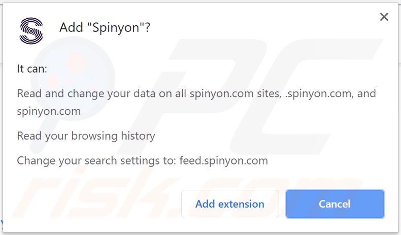 Secuestrador de navegador Spinyon pidiendo permisos