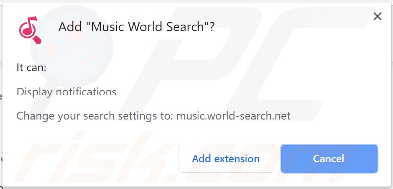Music World Search secuestrador de navegador solicitando permisos