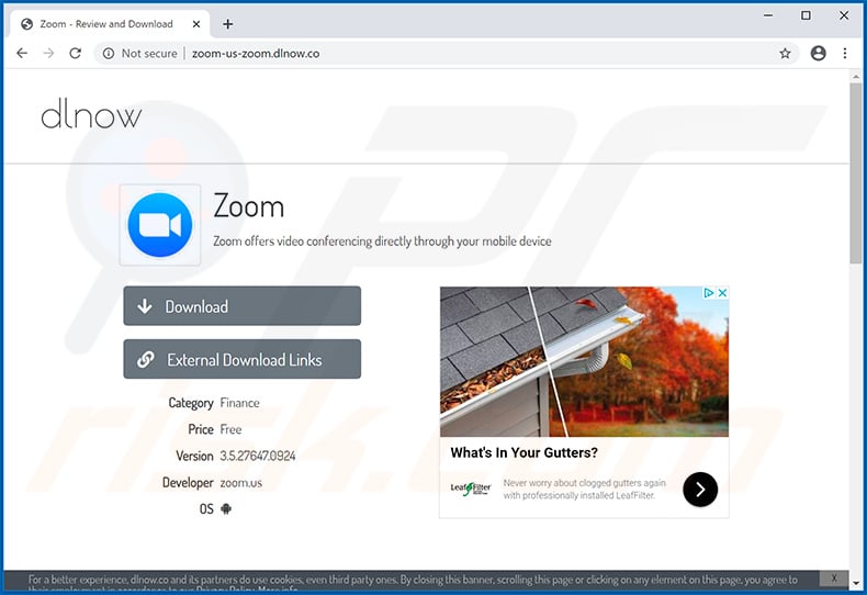 Sitio web de propagación de virus Zoom