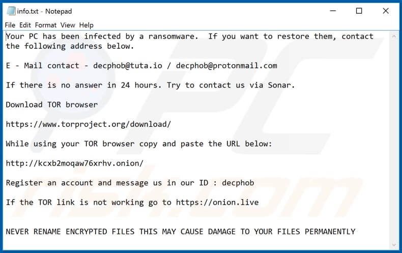 Archivo de texto del ransomware Eking