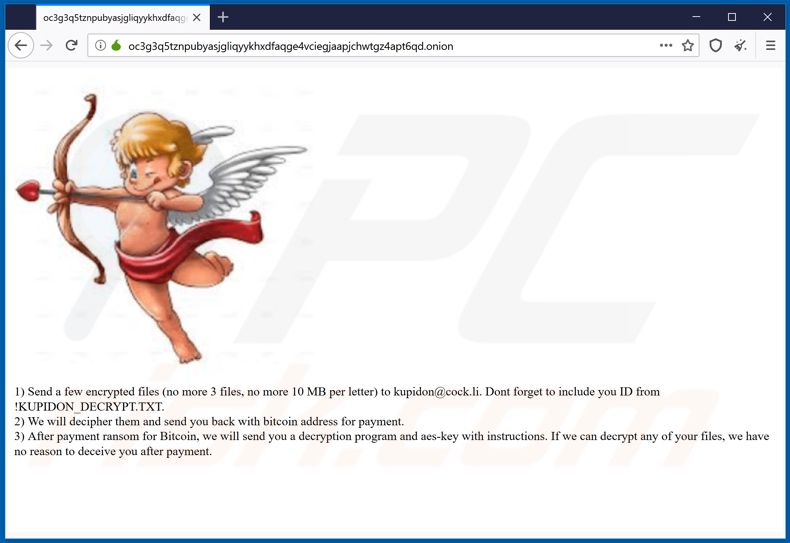 Sitio web de ransomware Kupidon