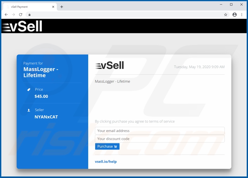 Sitio web utilizado para vender MassLogger