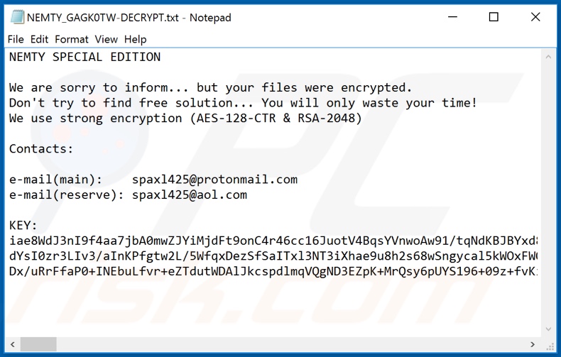 Instrucciones de desencriptado de Nemty Special Edition (NEMTY_[random_string]-DECRYPT.txt)