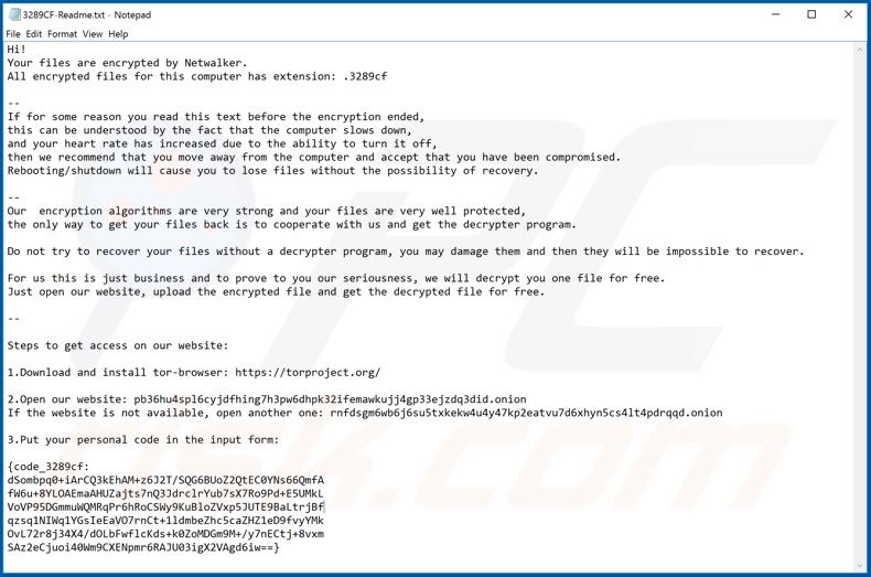 Instrucciones de desencriptado de NetWalker ([texto-aleatorio]-Readme.txt)