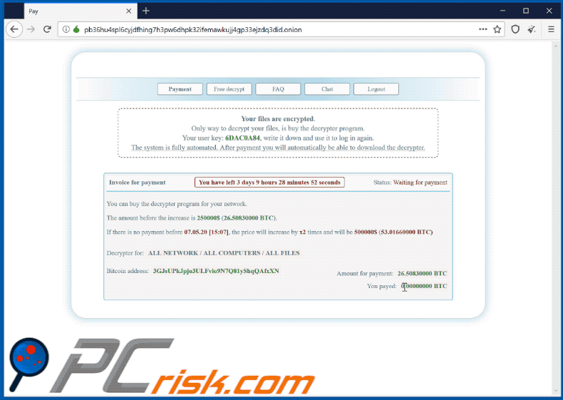 Sitio web de ransomware NetWalker (GIF)