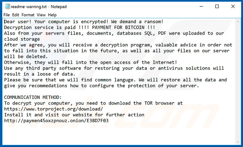 Nota de rescate actualizada del ransomware Oled