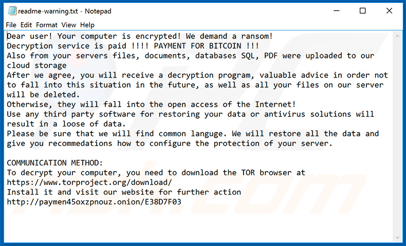 Nota de rescate actualizada del ransomware Oled