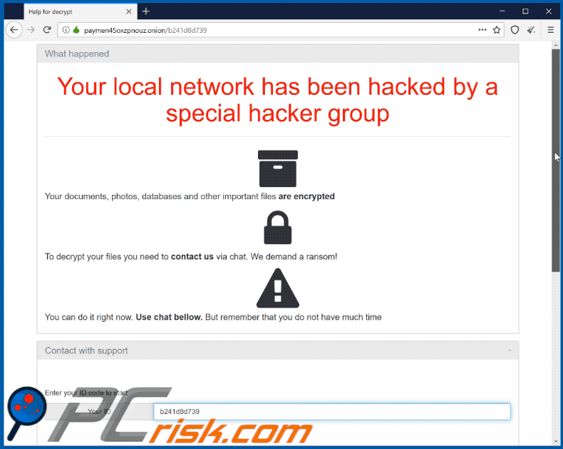 Sitio web de ransomware Paymen45 GIF