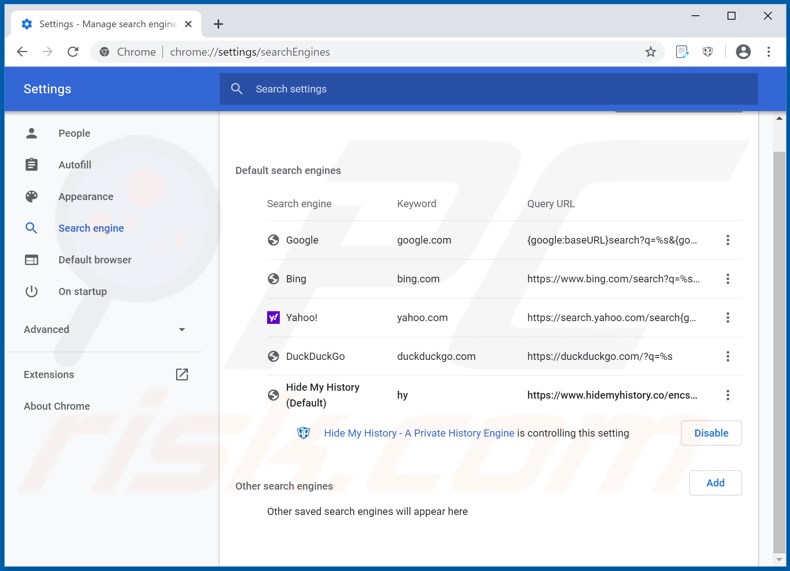 Eliminando hquick-forms.com del motor de búsqueda predeterminado de Google Chrome