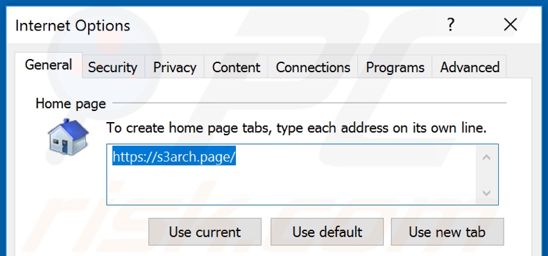 Eliminando s3arch.page de la página de inicio de Internet Explorer