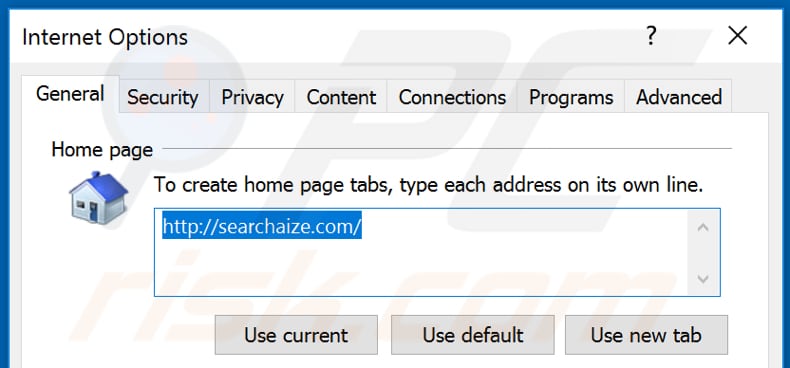 Eliminando searchaize.com de la página de inicio de Internet Explorer
