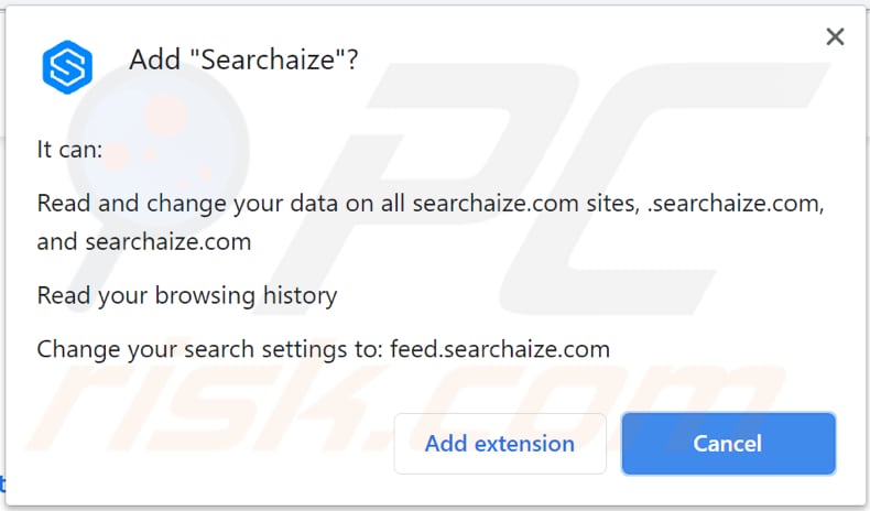 Secuestrador de navegador Searchaize pidiendo permiso para ser instalado