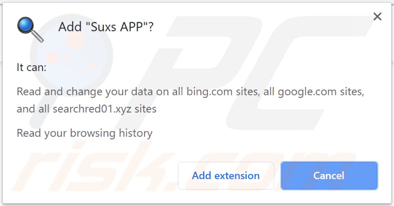 La aplicación Suxs pide permiso para instalarse en Chrome