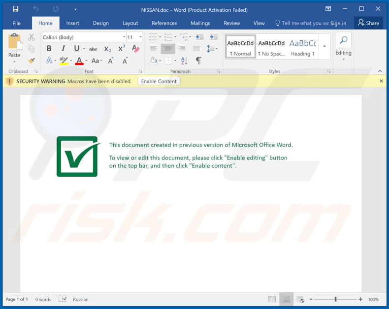 Malware malicioso Valak - documento nissan.doc