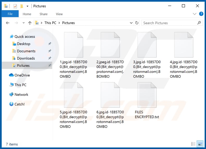 Archivos encriptados por el ransomware BOMBO (extensión .BOMBO)