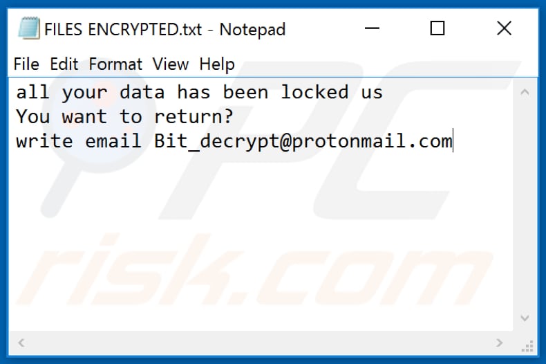 Archivo de texto del ransomware BOMBO (FILES ENCRYPTED.txt)