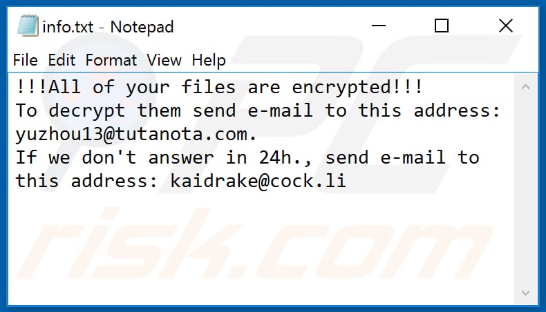 Archivo de texto Chinz ransomware (info.txt)