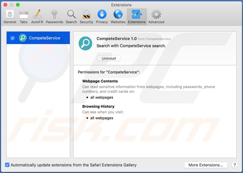 Extensión de safari del adware CompeteService
