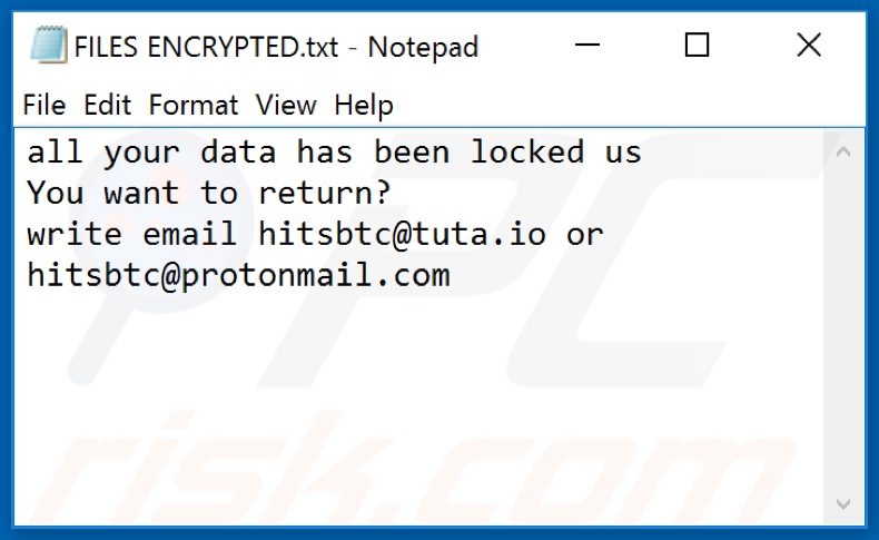 Archivo de texto de FRM ransomware (FILES ENCRYPTED.txt)