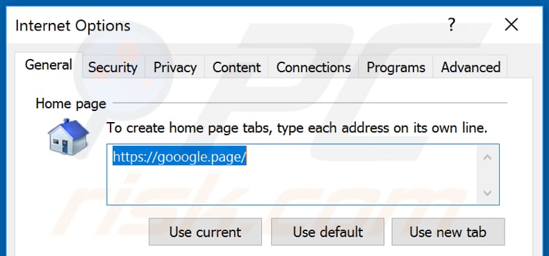 Eliminando gooogle.page de la página de inicio de Internet Explorer