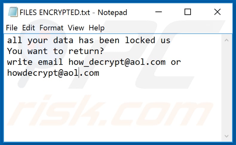 Archivo de texto del ransomware .HOW (FILES ENCRYPTED.txt)